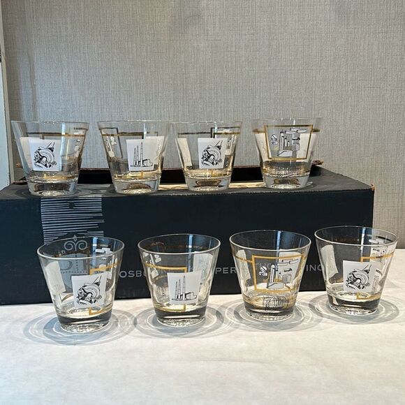Vtg Osborne Kemper Thomas Oil Refinery Rocks Glasses Set Drinkware Industrial - Picture 1 of 9